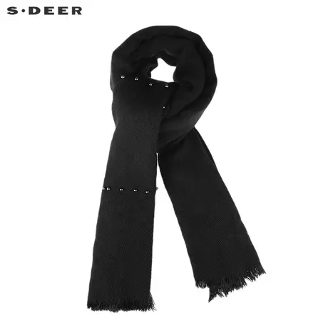 sdeer圣迪奥女装冬装新款时尚流苏点缀黑色围巾S21483758图片