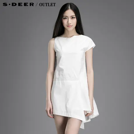 【多件多折】sdeer圣迪奥女装夏装优雅纯白百褶连衣裙S14281234商品大图