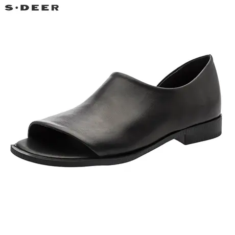 【新品】sdeer圣迪奥设简约酷黑浅口穆勒低跟女鞋S17283923商品大图