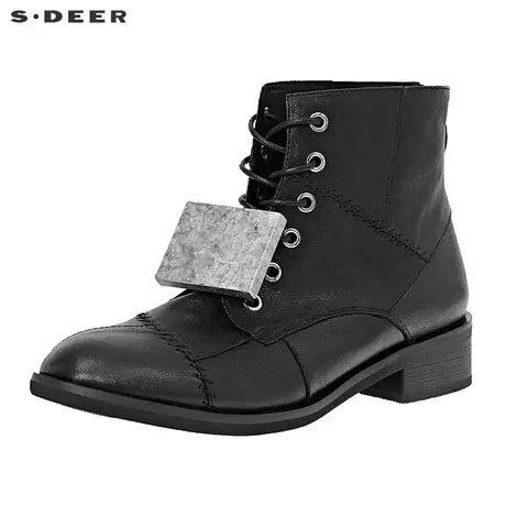 sdeer圣迪奥女装个性拼接黑色系带拉链中筒靴马丁靴S20383977商品大图