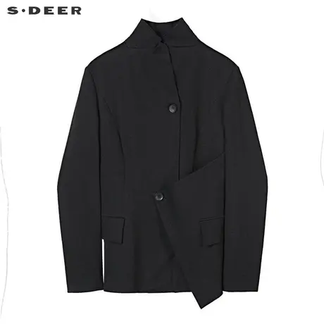 sdeer圣迪奥2019秋季新款修身立领蝙蝠袖纯黑外套带口袋S19382204图片