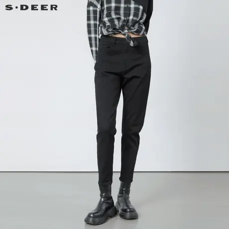 sdeer圣迪奥女装时尚高腰铆钉修身牛仔长裤S224Z0817图片