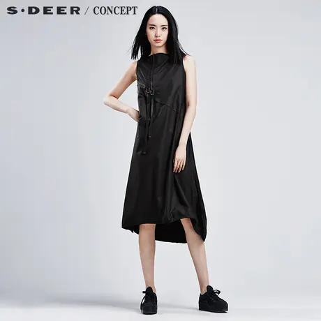 sdeer2018夏圣迪奥黑色连衣裙拼贴无袖连衣裙S16281294图片