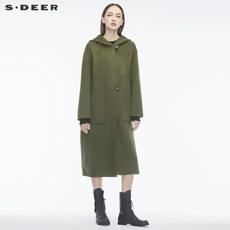 sdeer圣迪奥2018秋冬新款优雅开衩腰带军绿双面呢大衣女S18481806商品大图