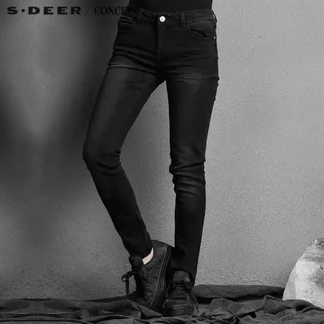 sdeer圣迪奥女装显瘦版型修身磨白牛仔裤S15380802图片