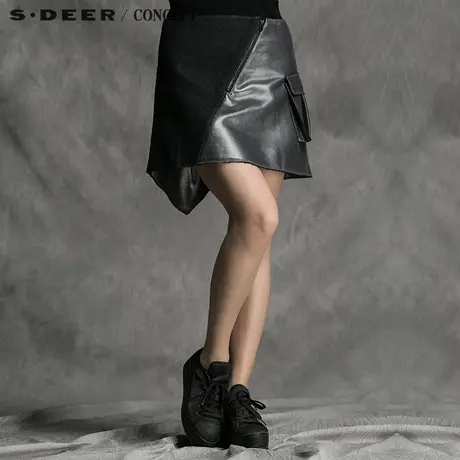 sdeer圣迪奥2017秋装女装设计感拼接口袋短裙S15381361图片
