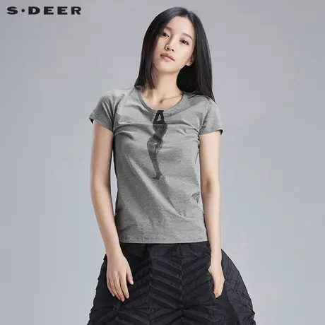 【新品】sdeer圣迪奥女夏趣味抽象印花短袖T恤S16280187图片