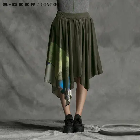 sdeer圣迪奥女抽象印花不规则摆半身裙S15381367图片