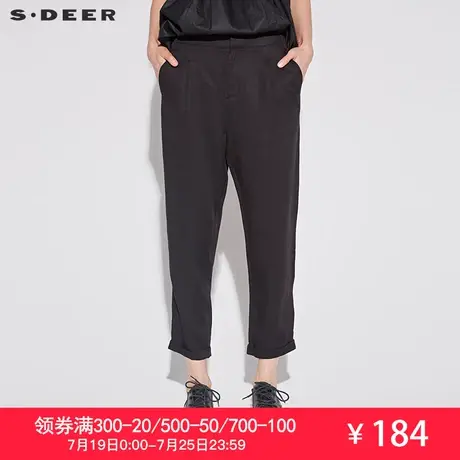 sdeer圣迪奥2019夏装新款休闲对称口袋卷边修身九分裤女S18260851商品大图
