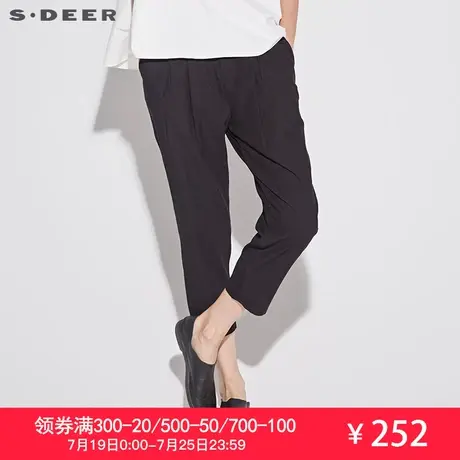 sdeer圣迪奥女装2019夏装新款简约休闲纹理工装黑色长裤S18260852商品大图