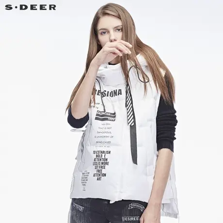 sdeer圣迪奥字母飘带装饰个性系带设计羽绒马甲S18481617图片