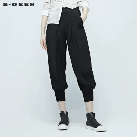 sdeer圣迪奥高级感夏装新品休闲插袋压褶长裤S20280809图片