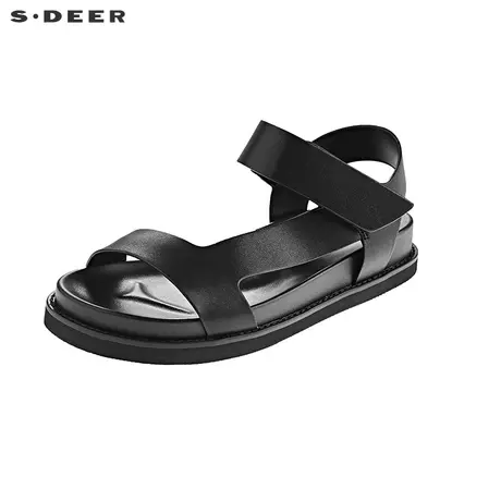 sdeer圣迪奥夏装时尚基本款黑色女士皮质凉鞋S19283910商品大图