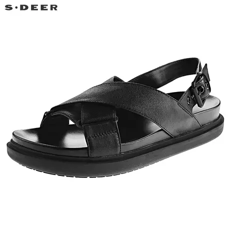 sdeer圣迪奥夏装休闲简约黑色绑带女士皮质凉鞋S19283998商品大图