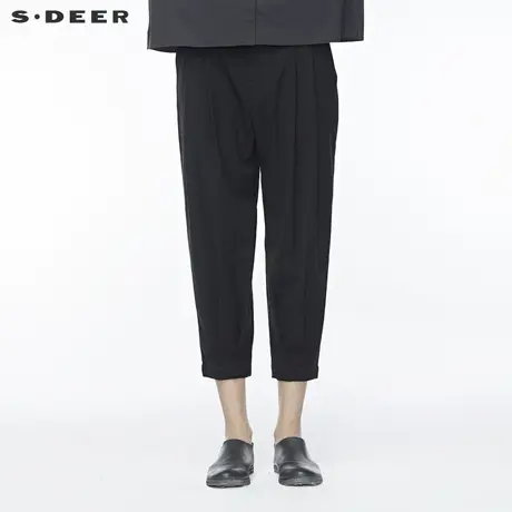 sdeer圣迪奥冬季女装休闲简约暗褶插袋黑色垂坠长裤S19480853图片