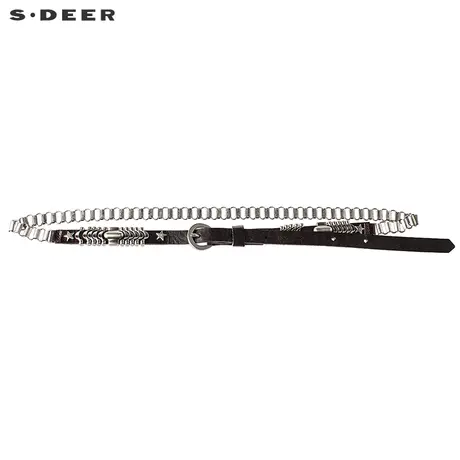 【商场同款】sdeer圣迪奥女装金属感酷黑皮质装饰腰带S17284322商品大图