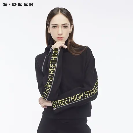 sdeer圣迪奥创意金属拉链造型装饰潮感字母点缀针织衫S18483550商品大图