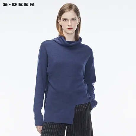 sdeer圣迪奥女冬装新款纯色高领短款下摆挖角设计感毛衣S18483590图片