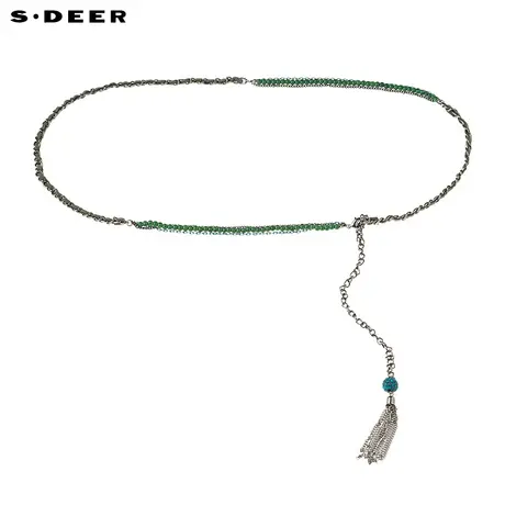 【商场同款】sdeer圣迪奥女装翠绿色调编织装饰腰链S16284362图片