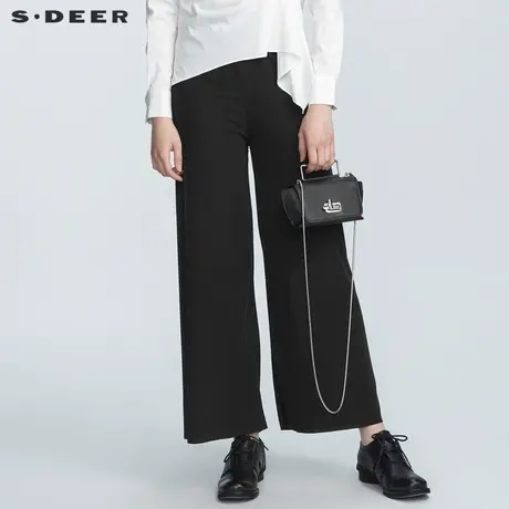 sdeer圣迪奥女装新款时尚简约松紧垂坠直筒黑色阔腿长裤S21160813图片
