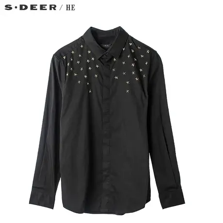 sdeerhe圣迪奥新潮个性金属星型图案装饰暗门襟翻领衬衫H16170539图片