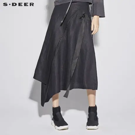 sdeer圣迪奥2019新款女装夏搭片飘带不规则摆半身长裙S18281131商品大图