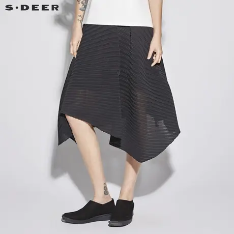 sdeer圣迪奥2019新款女装夏装松紧腰身不规则底摆半身裙S18281136商品大图