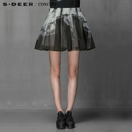 sdeer圣迪奥女装写意抽象印花时尚短裙S15281339图片