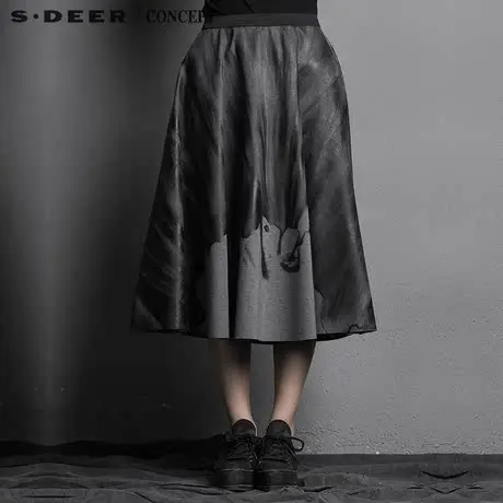 sdeer圣迪奥写意水墨弹力质感长裙S15381144图片