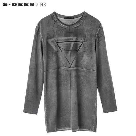 sdeerhe圣迪奥男装做旧风格几何图案装饰长袖T恤针织衫H16170288图片