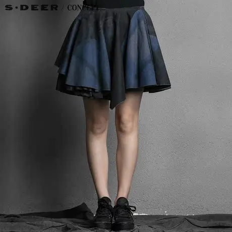 sdeer圣迪奥2017秋装女装迷离抽象印花半身裙S15381359图片