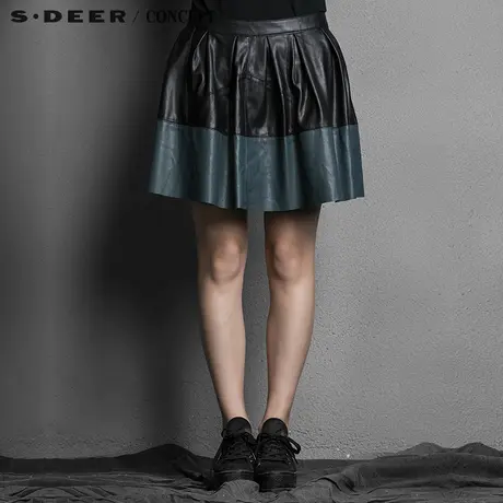 sdeer圣迪奥女装简洁拼色小皮裙短裙S15381356图片