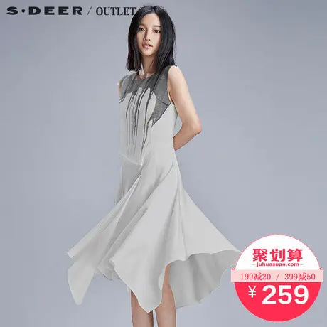 s.deer【聚】圣迪奥正品女装抽象印染不规则摆连衣裙S15281226商品大图