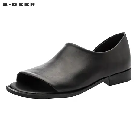 sdeer圣迪奥2018夏装简约设计酷黑浅口穆勒低跟牛皮女鞋S17283923图片
