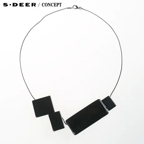 【新品】sdeer圣迪奥专柜正品女装黑色组合几何方块项链5184330图片