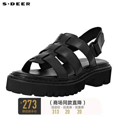 sdeer圣迪奥简约黑色罗马鞋凉鞋S20283973商品大图