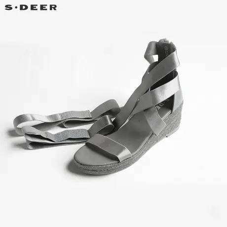 【新品】sdeer圣迪奥中跟女鞋新款罗马系带坡跟凉鞋S15283973商品大图