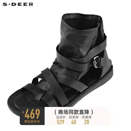 sdeer圣迪奥女装夏季时尚个性系带凉鞋小众设计罗马鞋S21283912商品大图