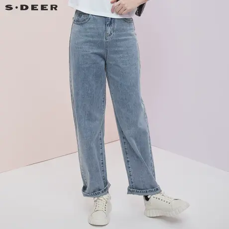 sdeer圣迪奥女装夏季复古时尚插袋做旧牛仔长裤S21280801图片