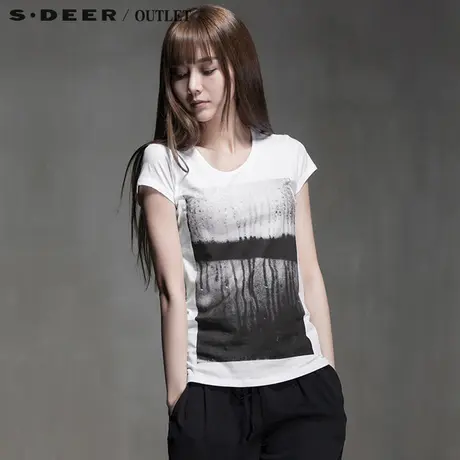 【活动】sdeer圣迪奥女装夏装休闲舒适现代印花短袖T恤S15280106商品大图