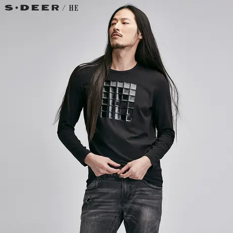 sdeerhe圣迪奥时尚简约潮流休闲流行酷黑科技感长袖T恤H15370228图片