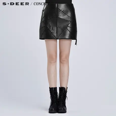 sdeer圣迪奥2018秋季现代科技感几何分割贴片短裙S16381362图片