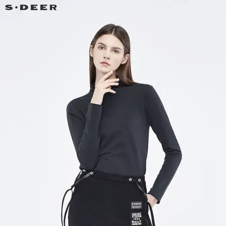 sdeer圣迪奥2019冬装新款简约大方卷边半高领毛衣针织衫S18463597图片