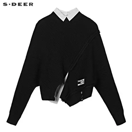 sdeer 圣迪奥 女装字母贴布不规则摆衬衫两件套毛衣S193835D8图片