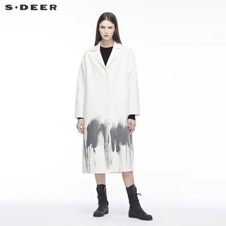 sdeer圣迪奥2018冬季优雅时尚墨染效果装饰平驳领大衣S18481810图片