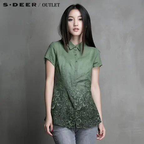 【活动】sdeer圣迪奥女装绿调迷离气泡印花修身衬衫S15260409图片