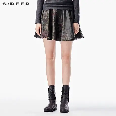 sdeer圣迪奥雪纺半身裙 抽象轮廓版画韵味短裙S15481398商品大图