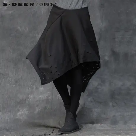 sdeer圣迪奥设计感几何裁剪纯色半身裙S15481304商品大图