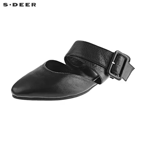 sdeer圣迪奥时尚纯黑尖头女士皮鞋S19183996商品大图