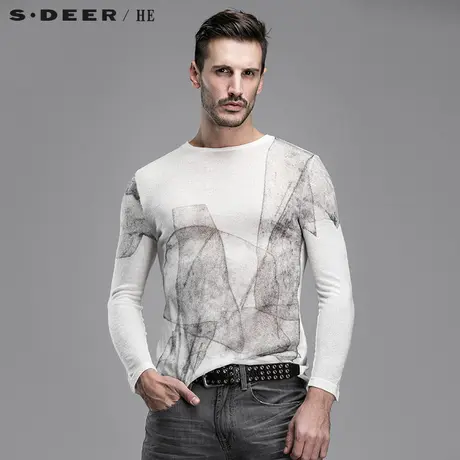 sdeerhe圣迪奥男装时尚设计现代碳素印花几何长袖T恤H15170259图片